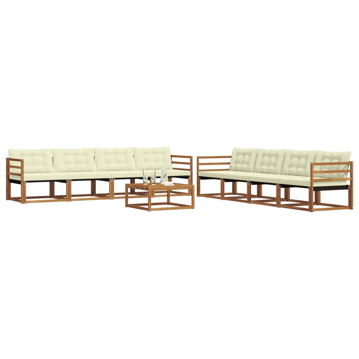 vidaXL Buiten bank set met kussen 9 pcs Natuurlijk en Crème