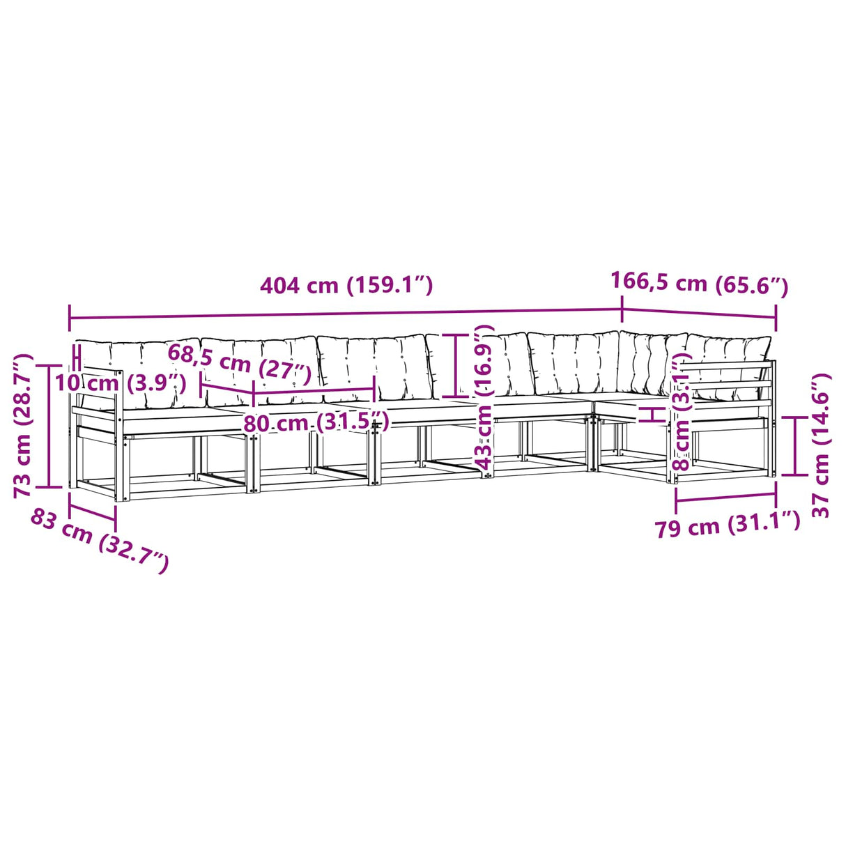 vidaXL Buiten bank set met kussen 6 pcs Natuurlijk en Crème