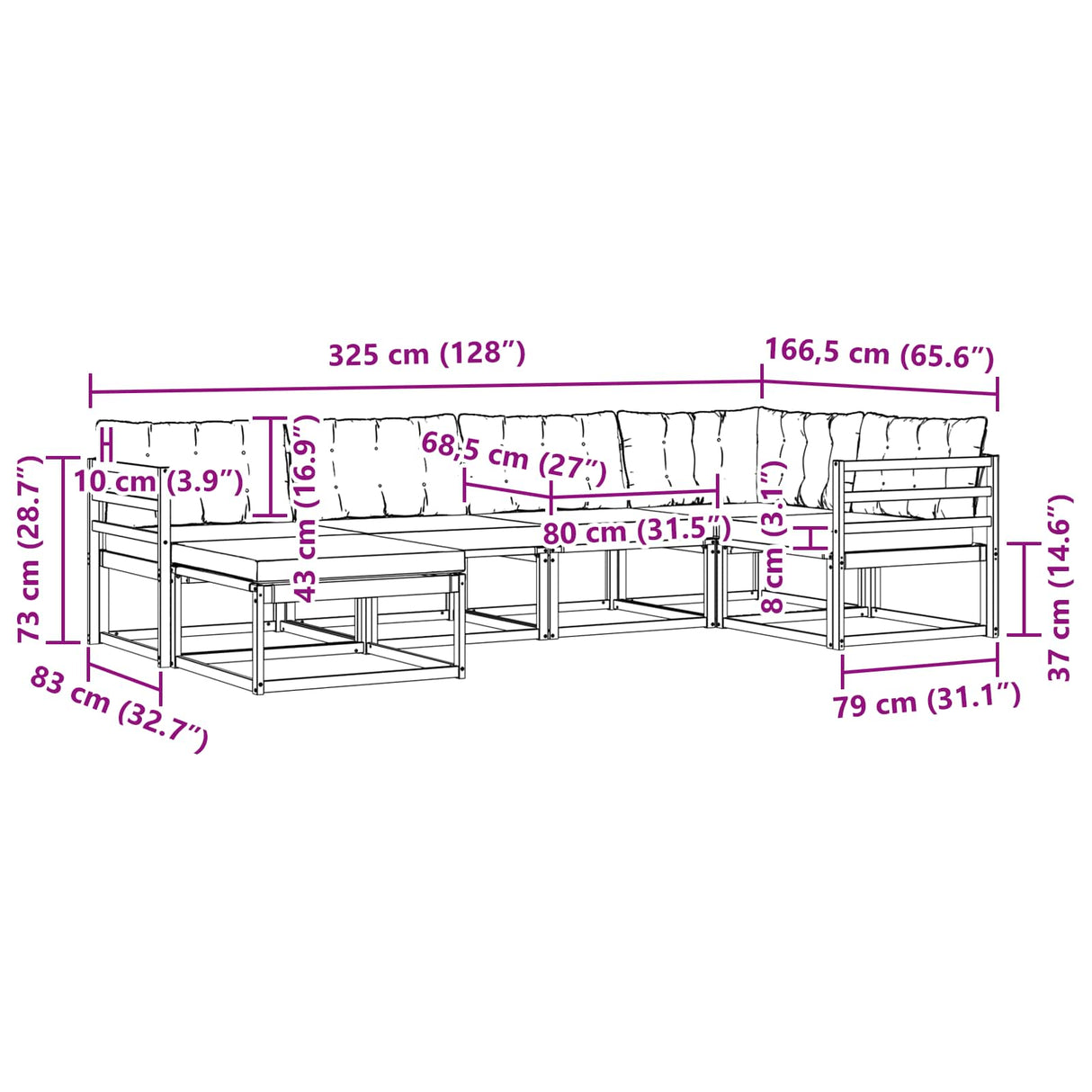 vidaXL Outdoor Sofa Set 18 pcs Natural and Cream Solid Acacia Wood