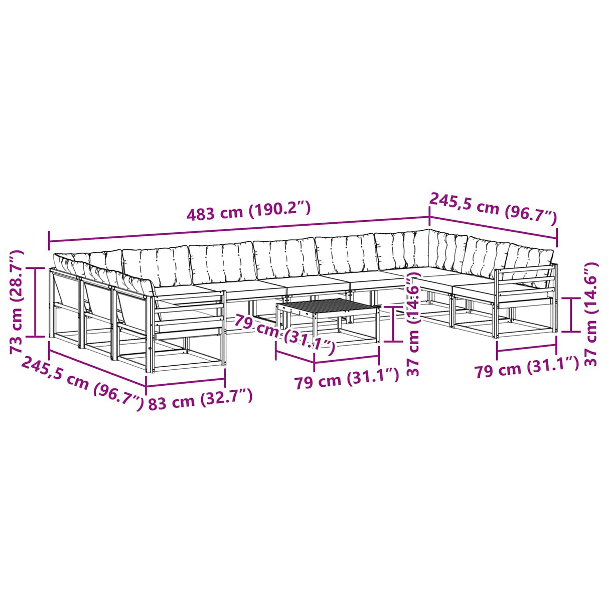 vidaXL Outdoor Sofa Set with Cushions 11 pcs Natural and Cream