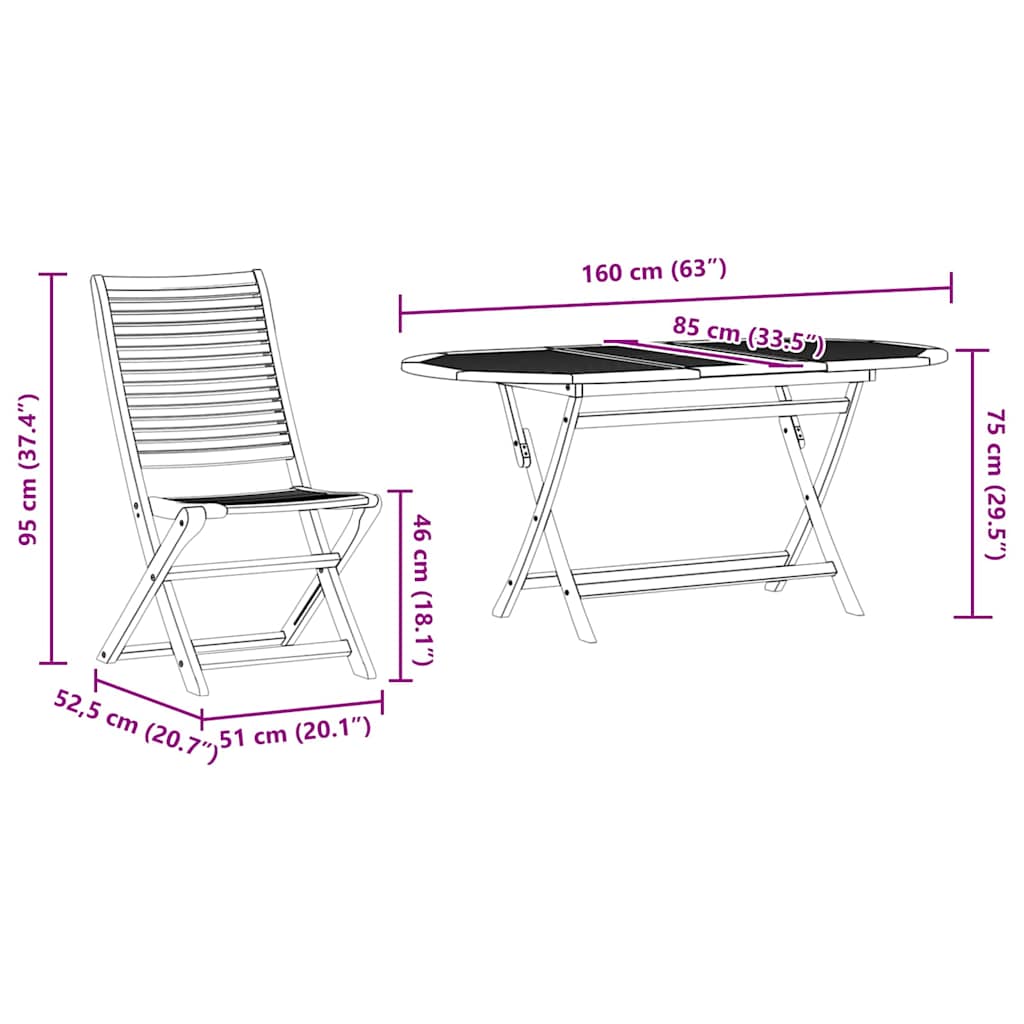 vidaXL Tuin Eettafel Set 7 pcs Bruin Massief Acacia Hout