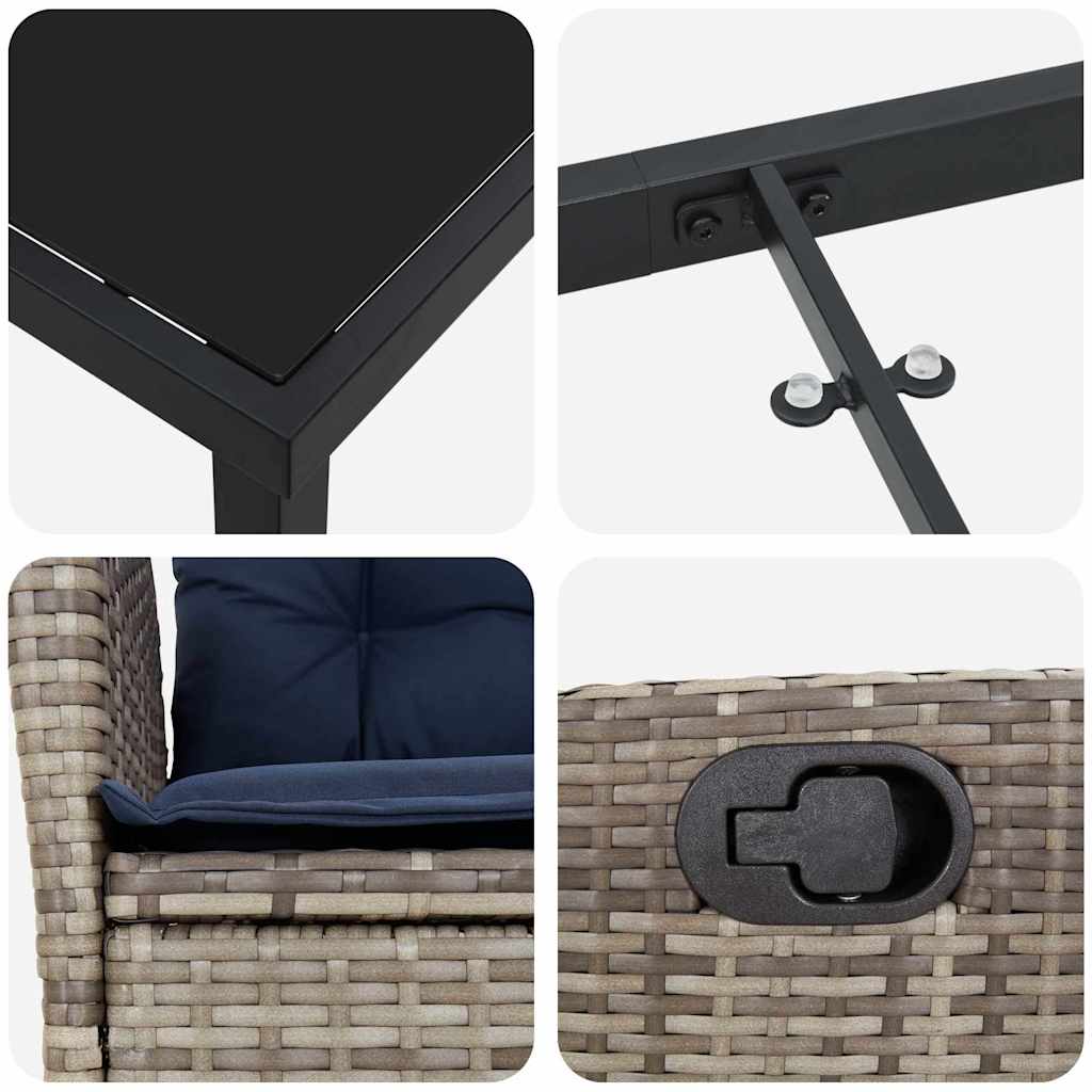 vidaXL Tuin Eettafel Set met kussen 3 pcs Grijs en Zwart Rattan