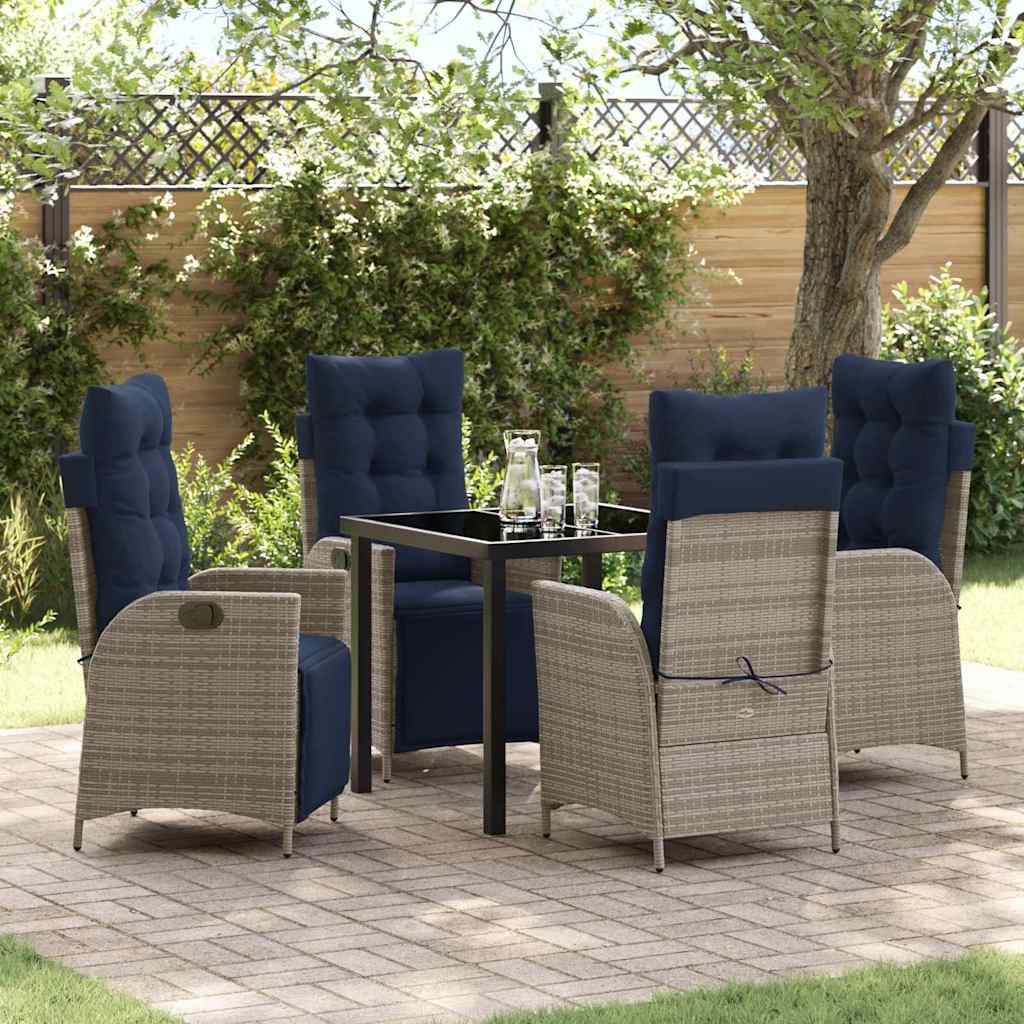vidaXL Tuin Eettafel Set met kussen 3 pcs Grijs en Zwart Rattan