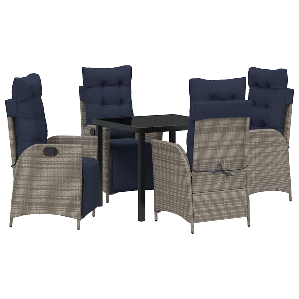 vidaXL Tuin Eettafel Set met kussen 3 pcs Grijs en Zwart Rattan