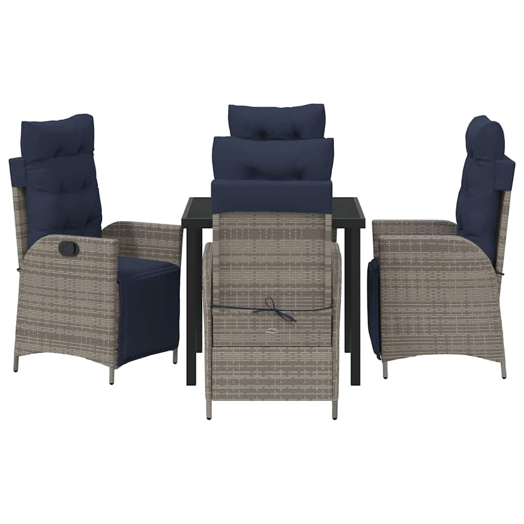 vidaXL Tuin Eettafel Set met kussen 3 pcs Grijs en Zwart Rattan