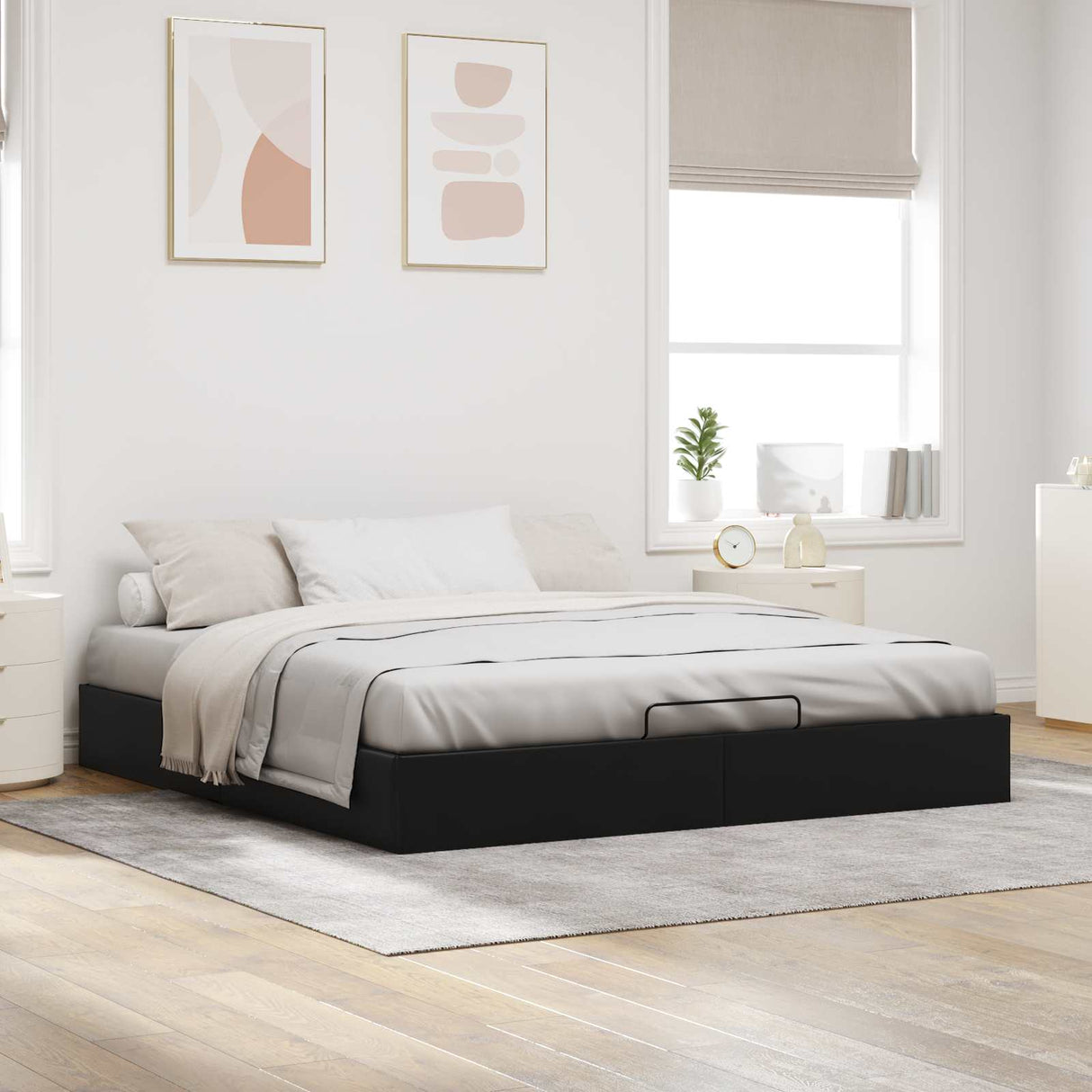 vidaXL Ottoman Bedframe Zwart King size Kunstleer