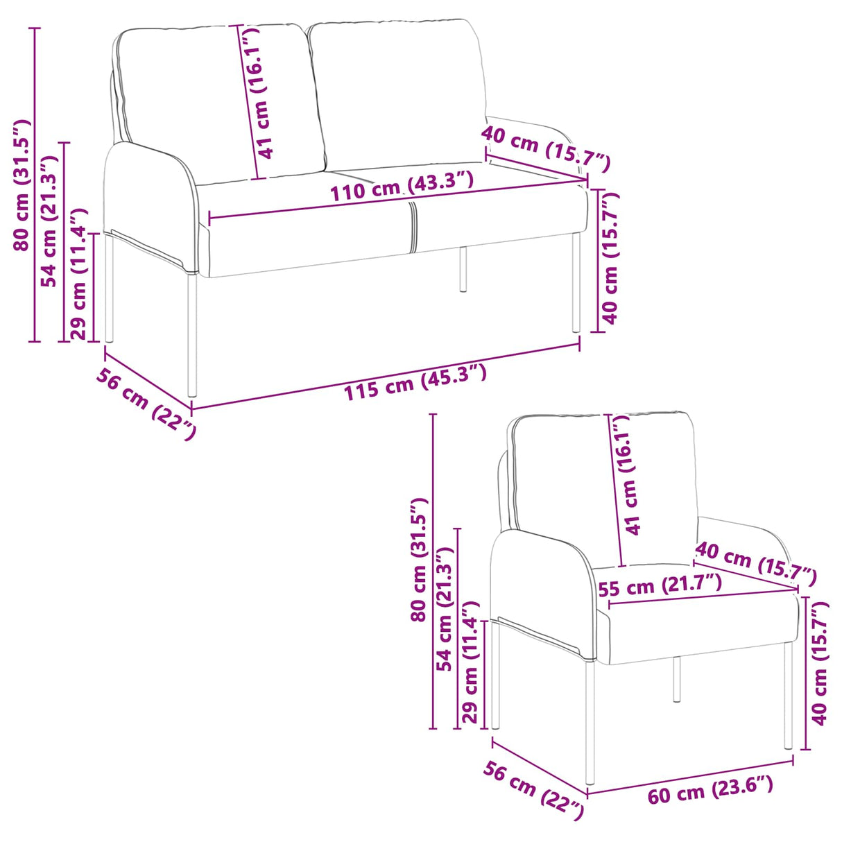 vidaXL Sofa-Sets 3 pcs Lichtgrijs 115 x 56 x 80 cm Multiplex