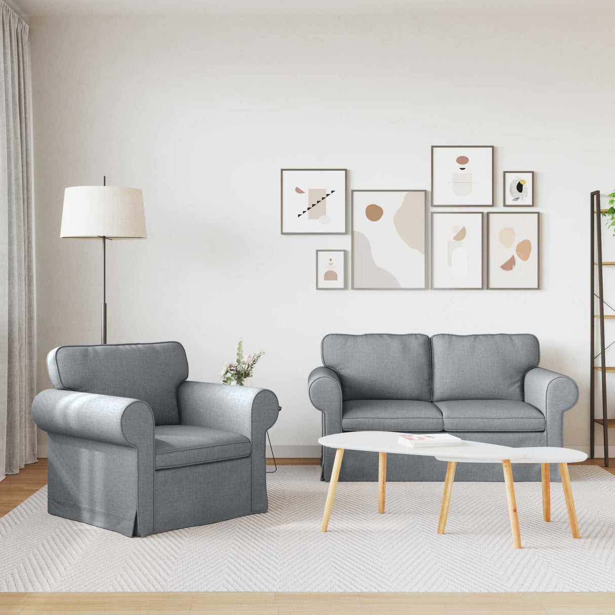 vidaXL Sofa 2 pcs Light Grey 155 x 82 x 80 cm Fabric