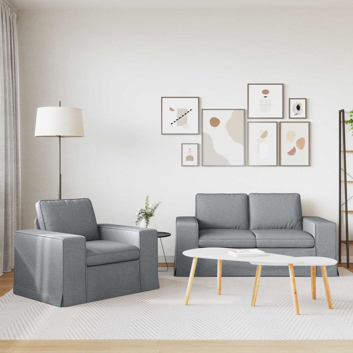 vidaXL Sofa 2 pcs Light grey 182 x 80 x 82 cm Fabric