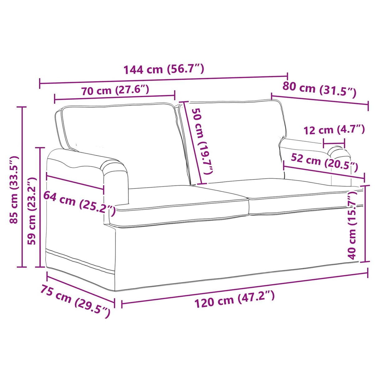vidaXL Bank 2 pcs Lichtgrijs 144 x 80 x 85 cm Stof