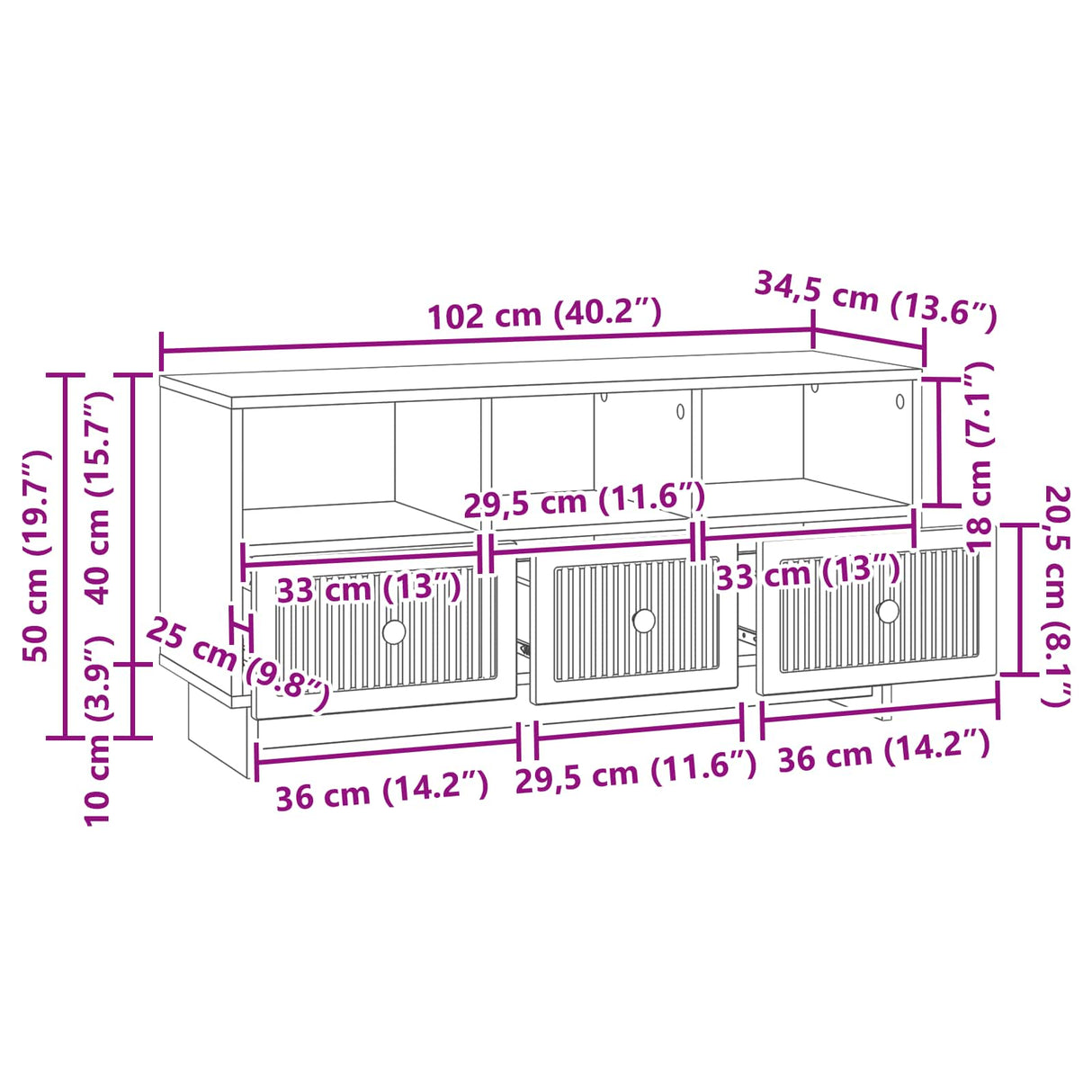 vidaXL TV Kast met lade Zwart 102 x 34,5 x 50 cm Bewerkt hout