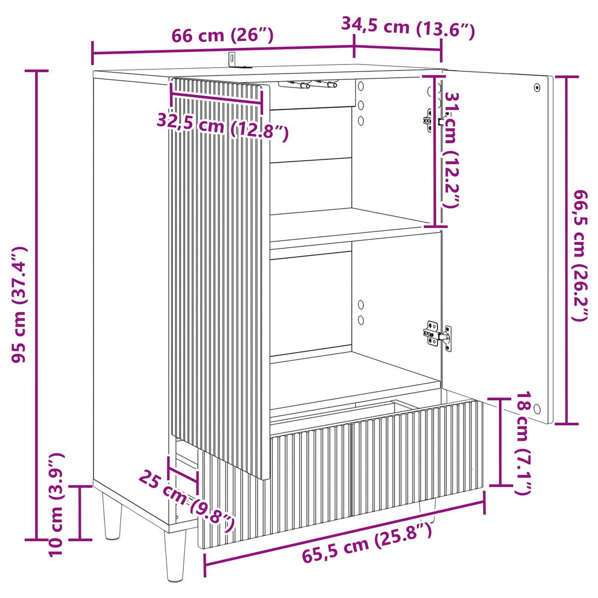 vidaXL Dressoir met lade Zwart 66 x 34,5 x 95 cm Bewerkt hout