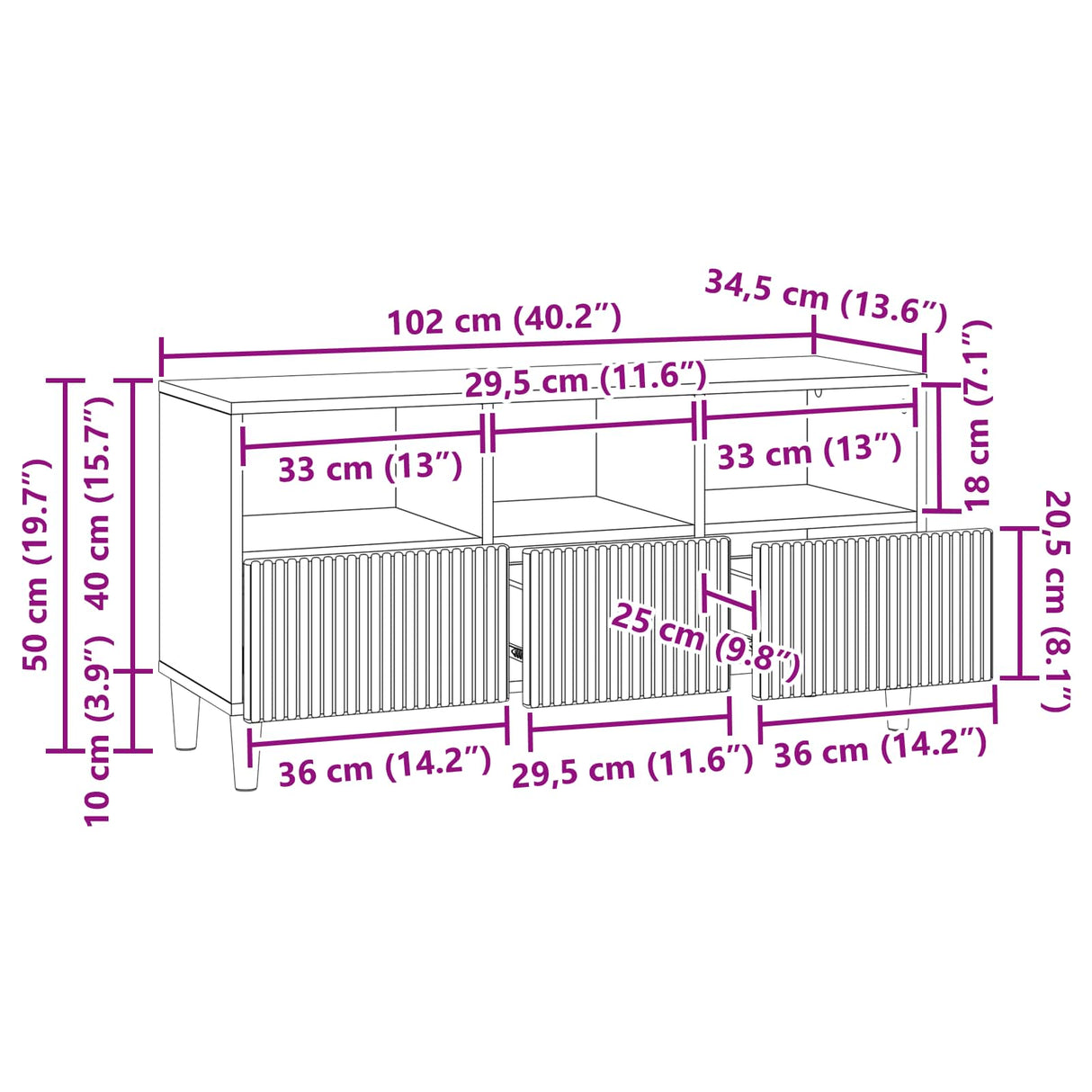 vidaXL TV Kast met lade Grijs sonoma 102 x 34,5 x 50 cm Bewerkt hout