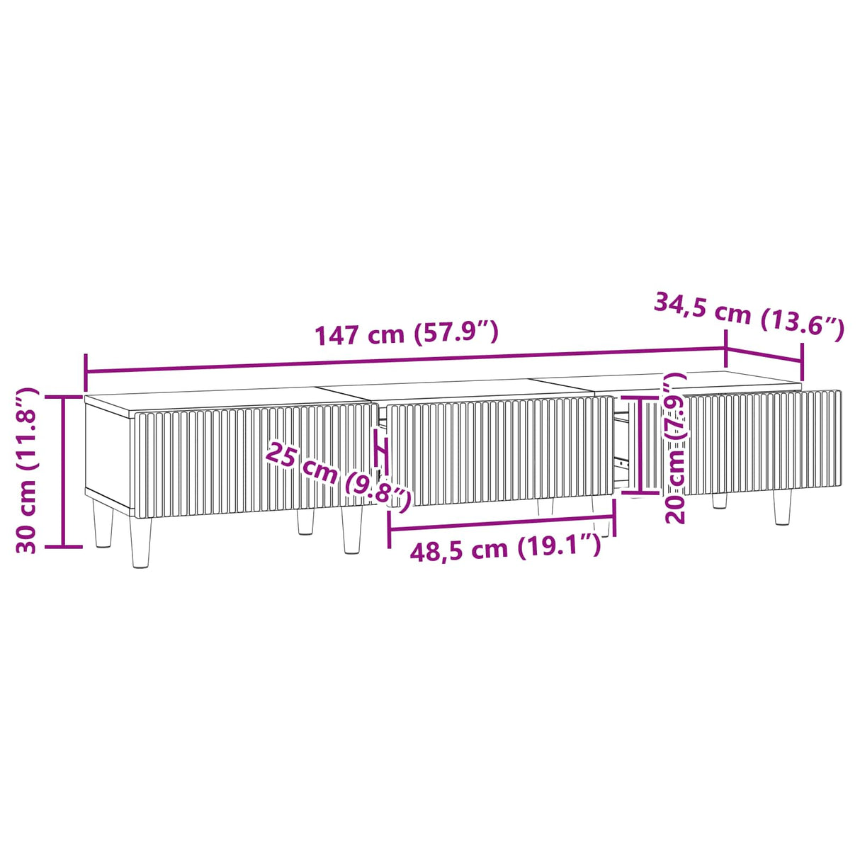 vidaXL TV Kast met lade Zwart 147 x 34,5 x 30 cm Bewerkt hout