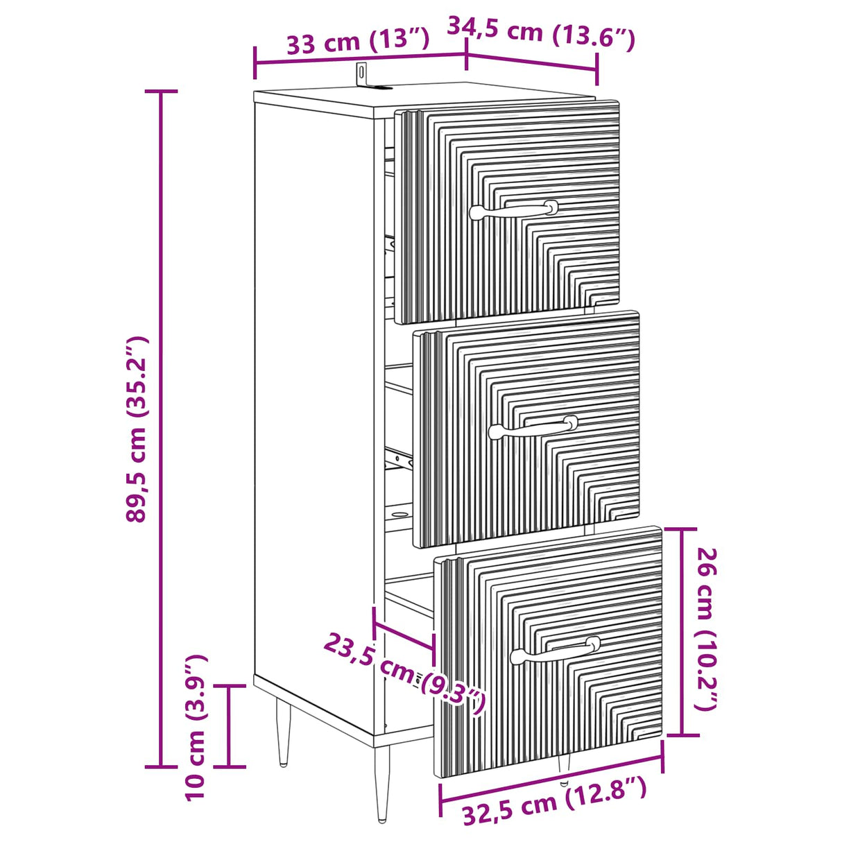 vidaXL Ladekast Zwart 33 x 34,5 x 89,5 cm Bewerkt hout