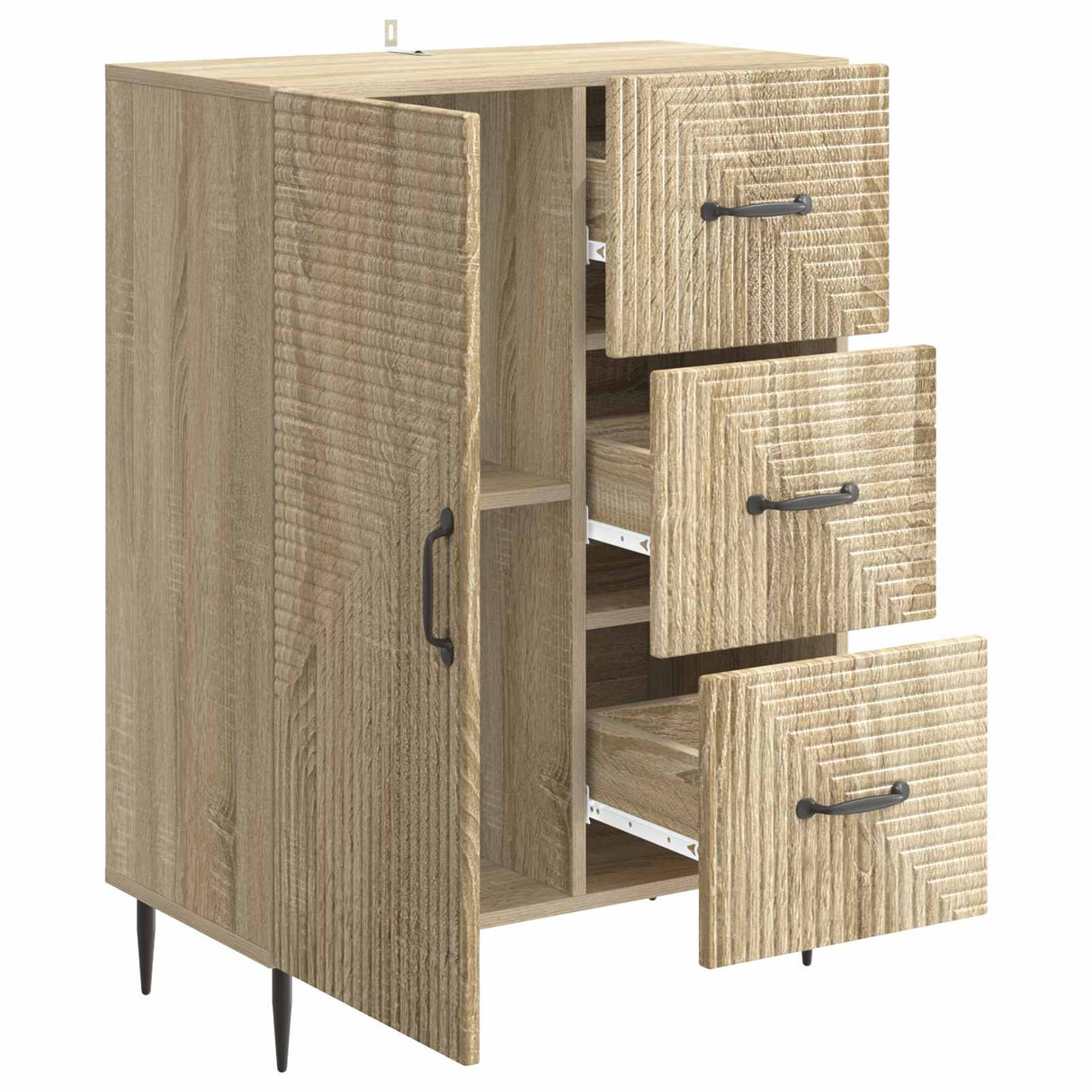 vidaXL Sideboard with Drawer Black 66 x 34.5 x 89.5 cm Engineered Wood