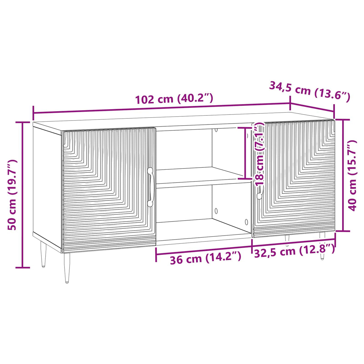 vidaXL TV Kast Zwart 102 x 34,5 x 50 cm Bewerkt hout