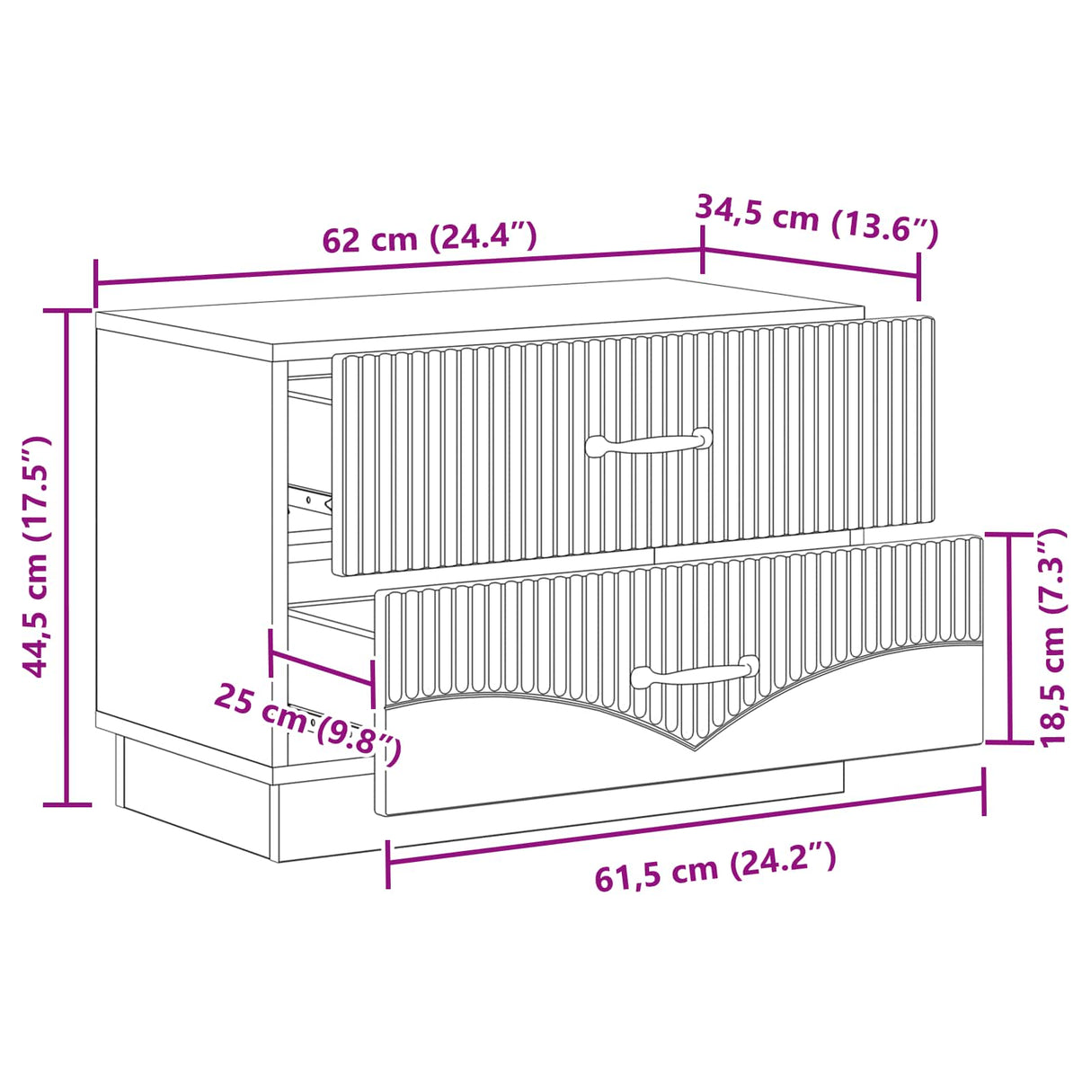 vidaXL Nachtkastje met lade Zwart 62 x 34,5 x 44,5 cm Bewerkt hout