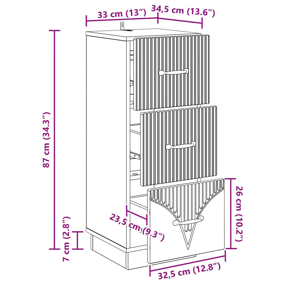 vidaXL Ladekast Zwart 33 x 34,5 x 87 cm Bewerkt hout