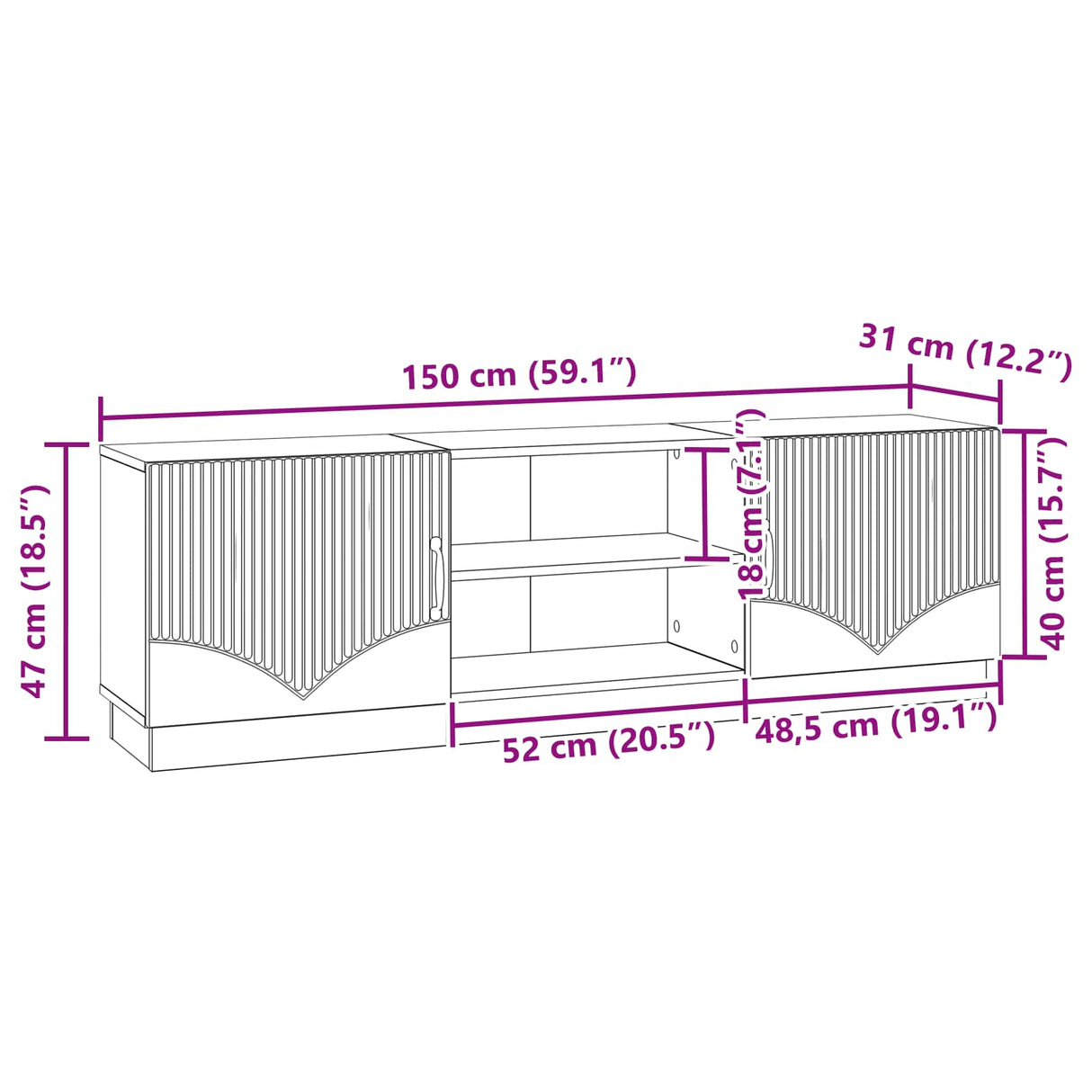 vidaXL TV Cabinet Black 150x31x47 cm Engineered Wood