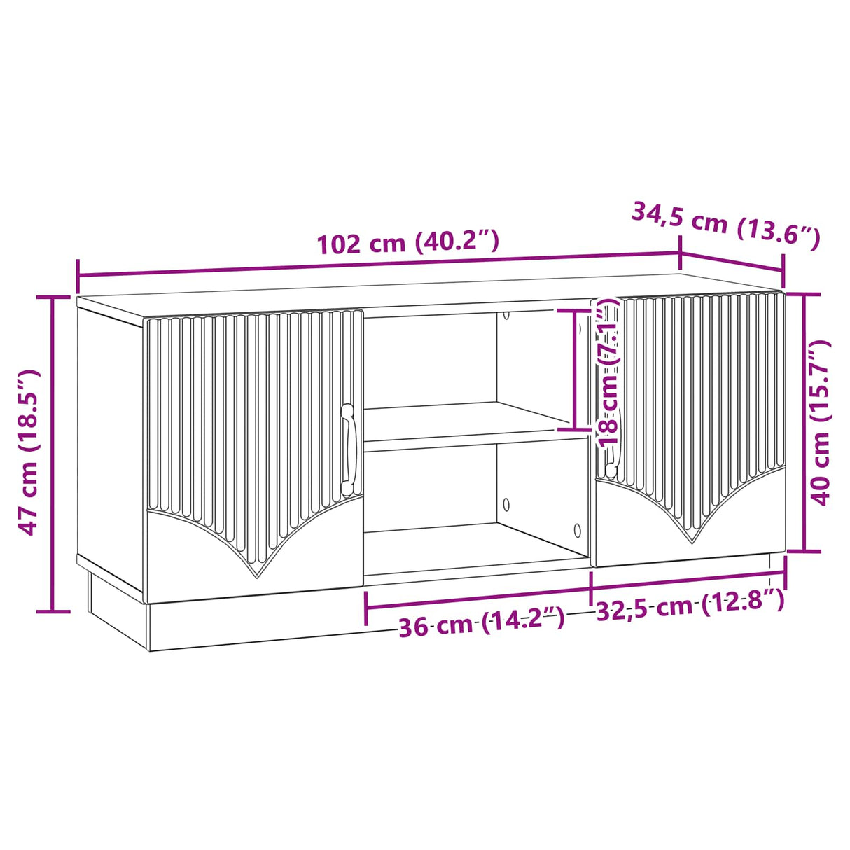 vidaXL TV Kast Zwart 102 x 34,5 x 47 cm Bewerkt hout