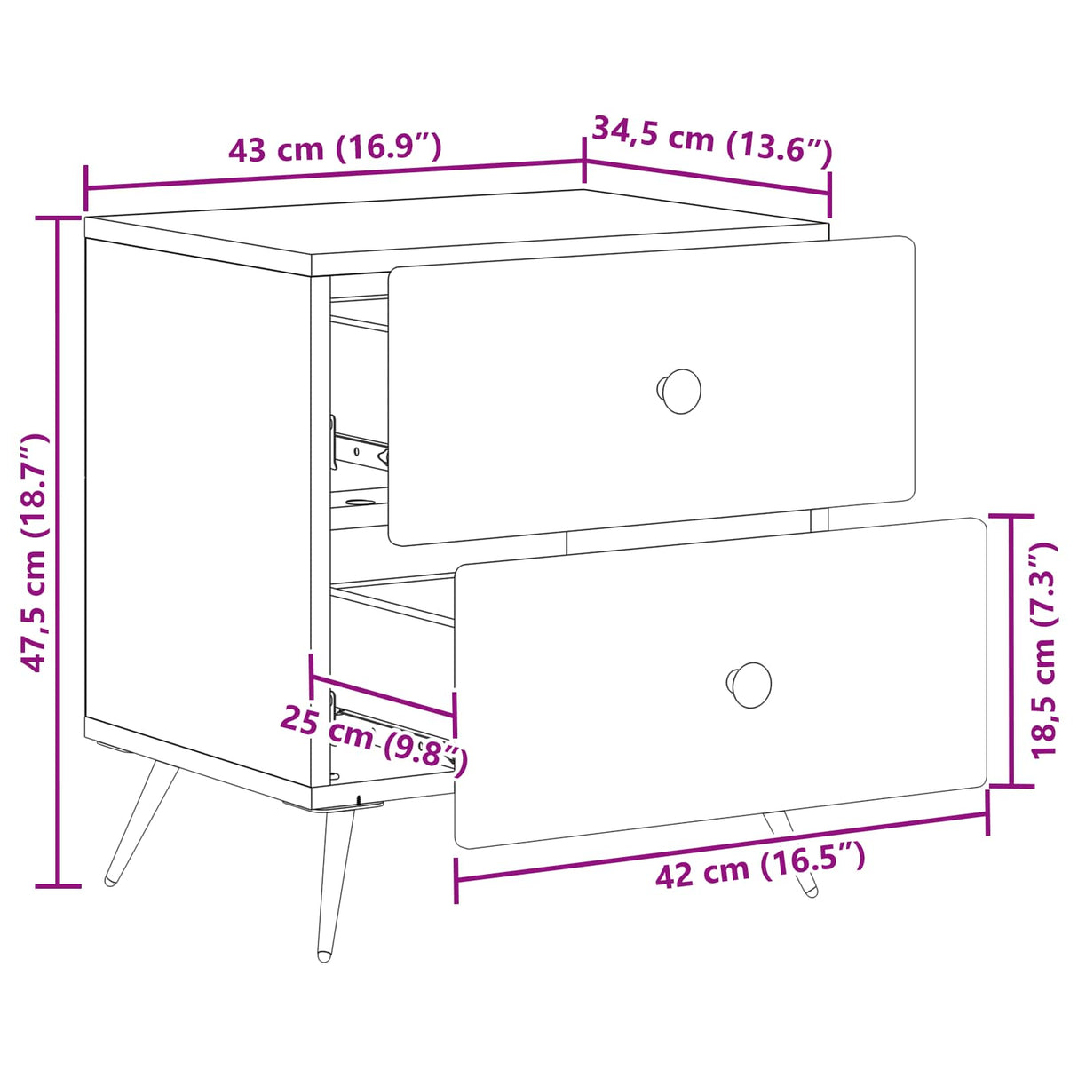 vidaXL Nachtkastje met lade 2 pcs Wit 43 x 34,5 x 47,5 cm Bewerkt hout