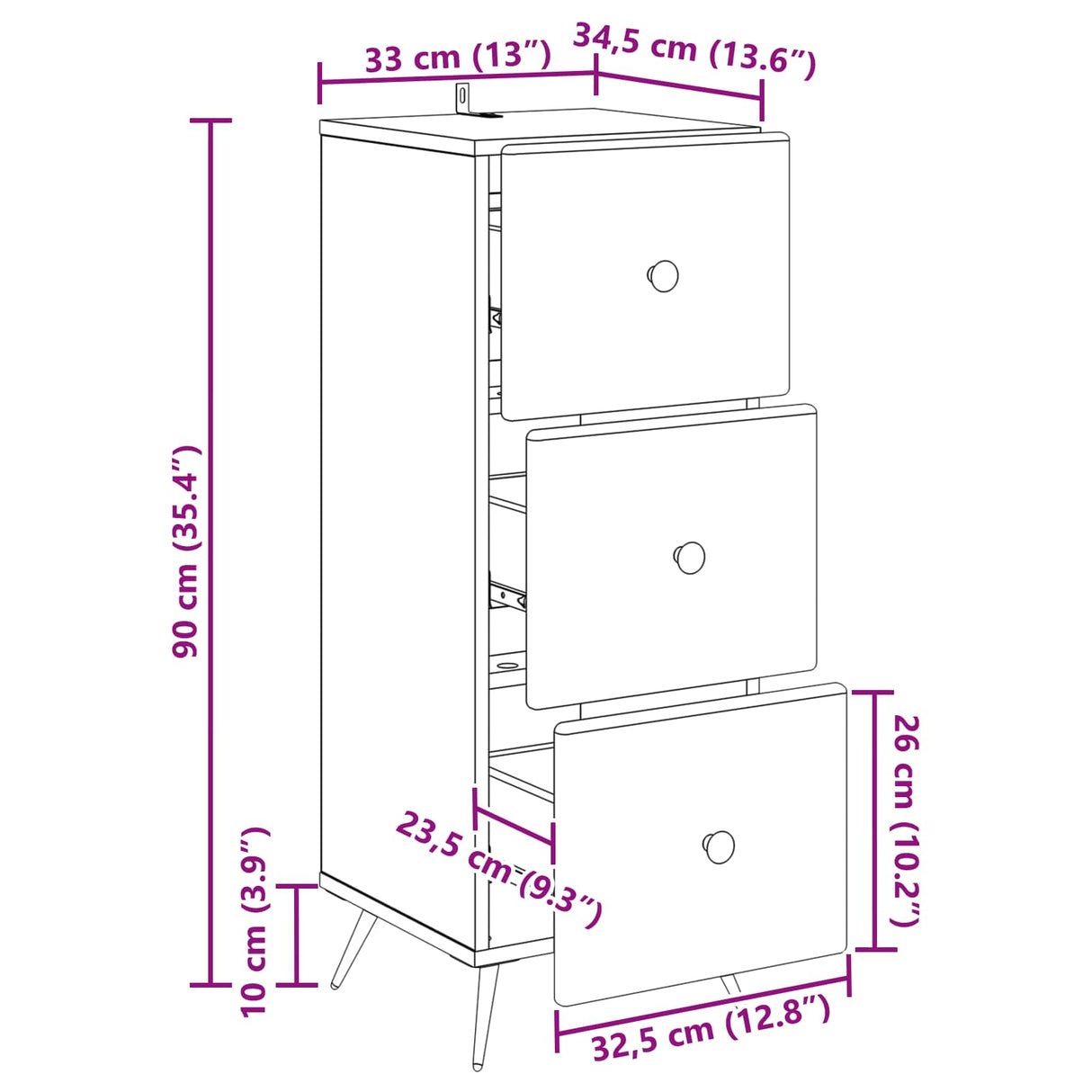 vidaXL Ladekast Zwart 33 x 34,5 x 90 cm Bewerkt hout