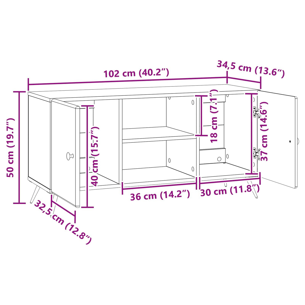 vidaXL TV Kast Zwart 102 x 34,5 x 50 cm Bewerkt hout