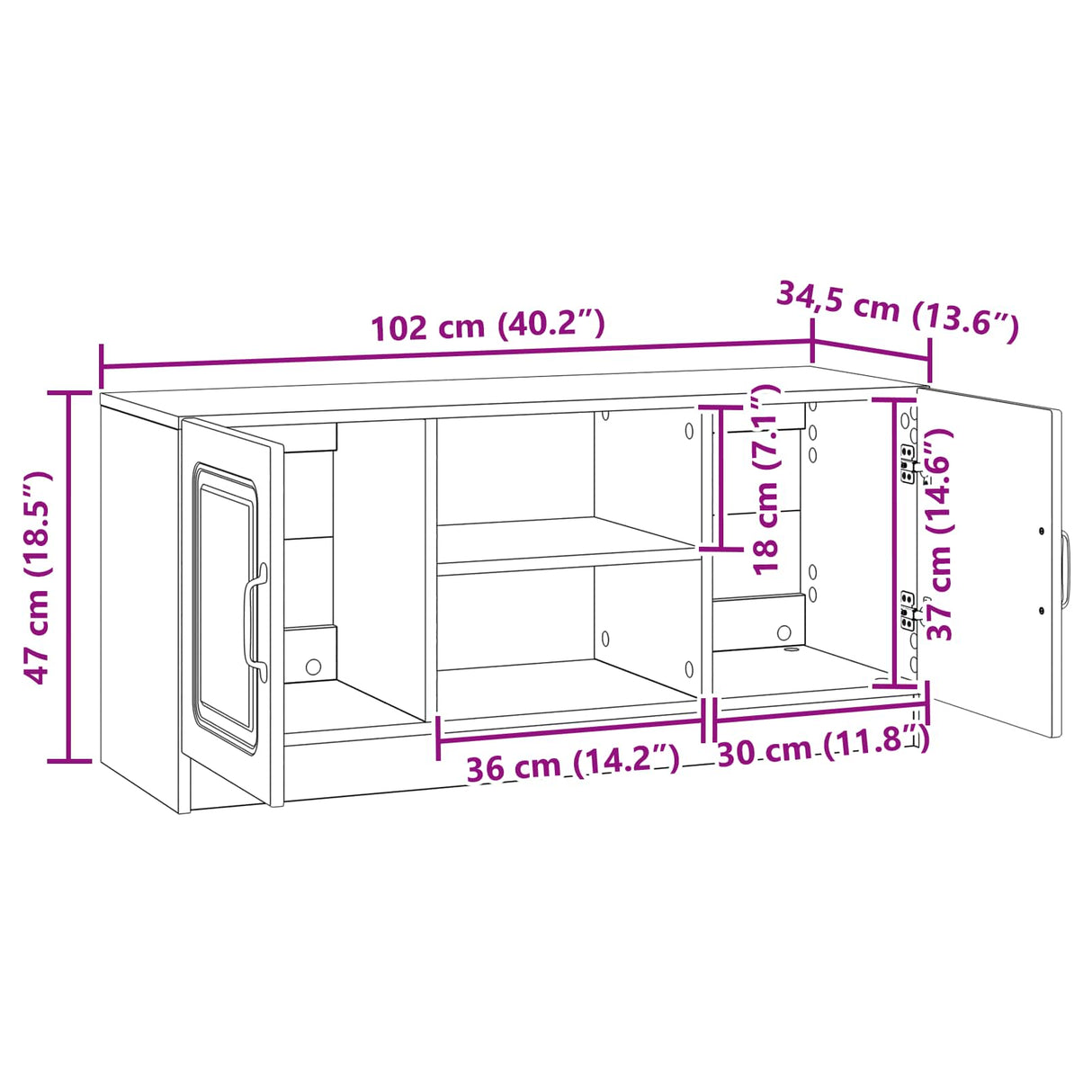 vidaXL TV Kast Zwart 102 x 34,5 x 47 cm Bewerkt hout