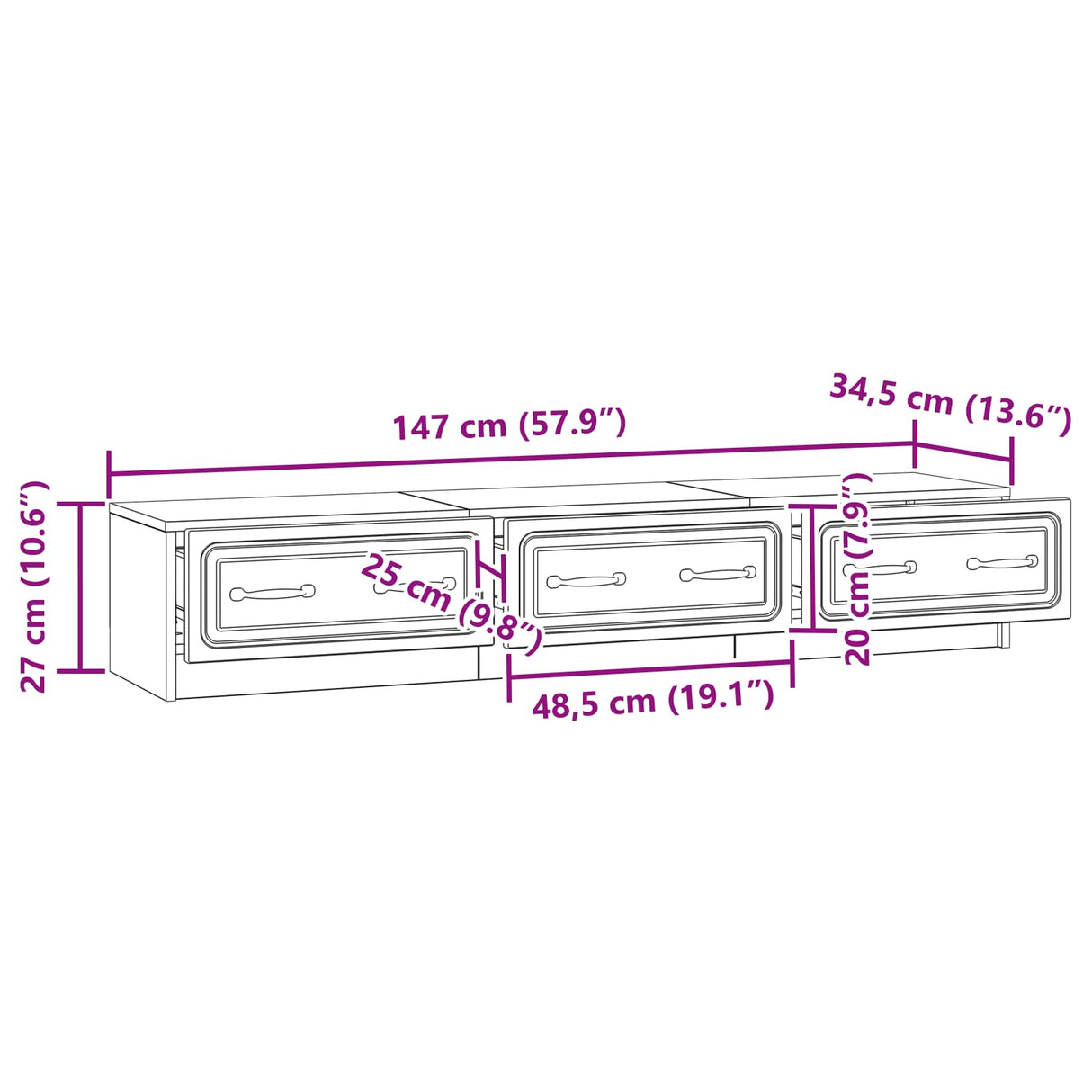 vidaXL TV Kast met lade Zwart 147 x 34,5 x 27 cm Bewerkt hout