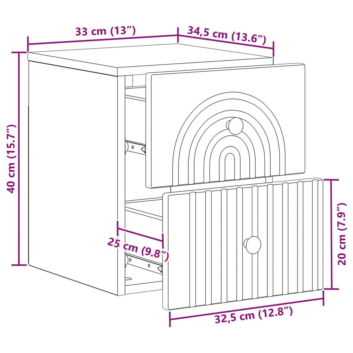 vidaXL Muurbevestigde Nachttafel met lade 2 pcs Wit 33 x 34,5 x 40 cm