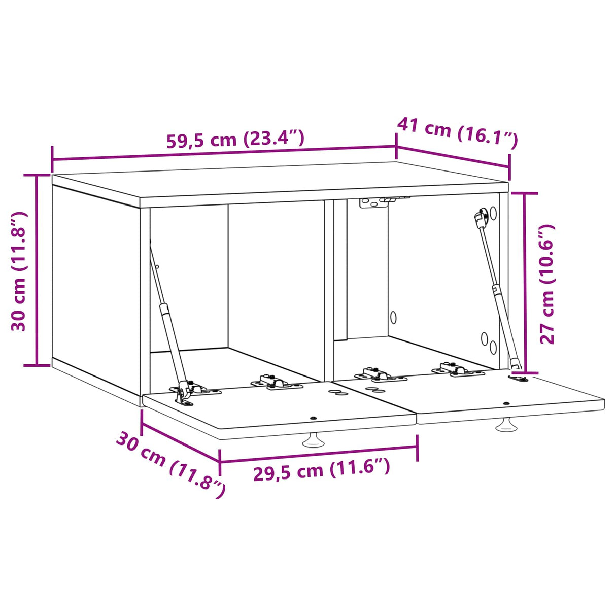 vidaXL Wandmontage TV-kast Zwart 59,5 x 41 x 30 cm Bewerkt hout