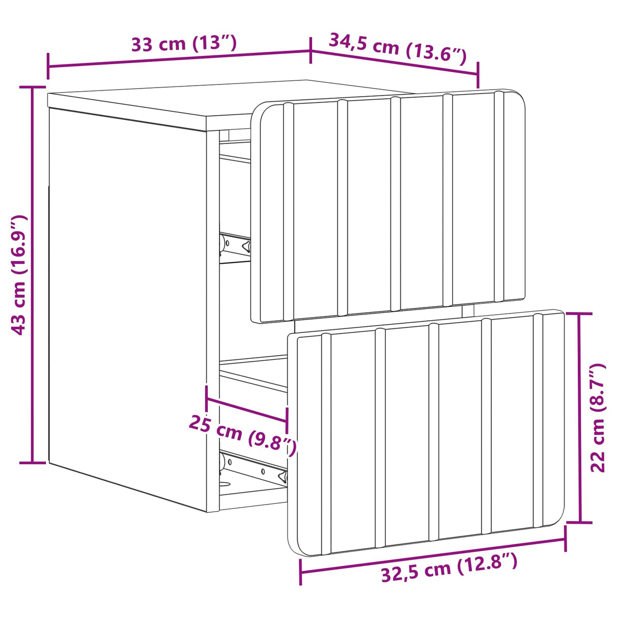 vidaXL Wall-Mounted Nightstand with Drawer 2 pcs White 33 x 34.5 x 43 cm