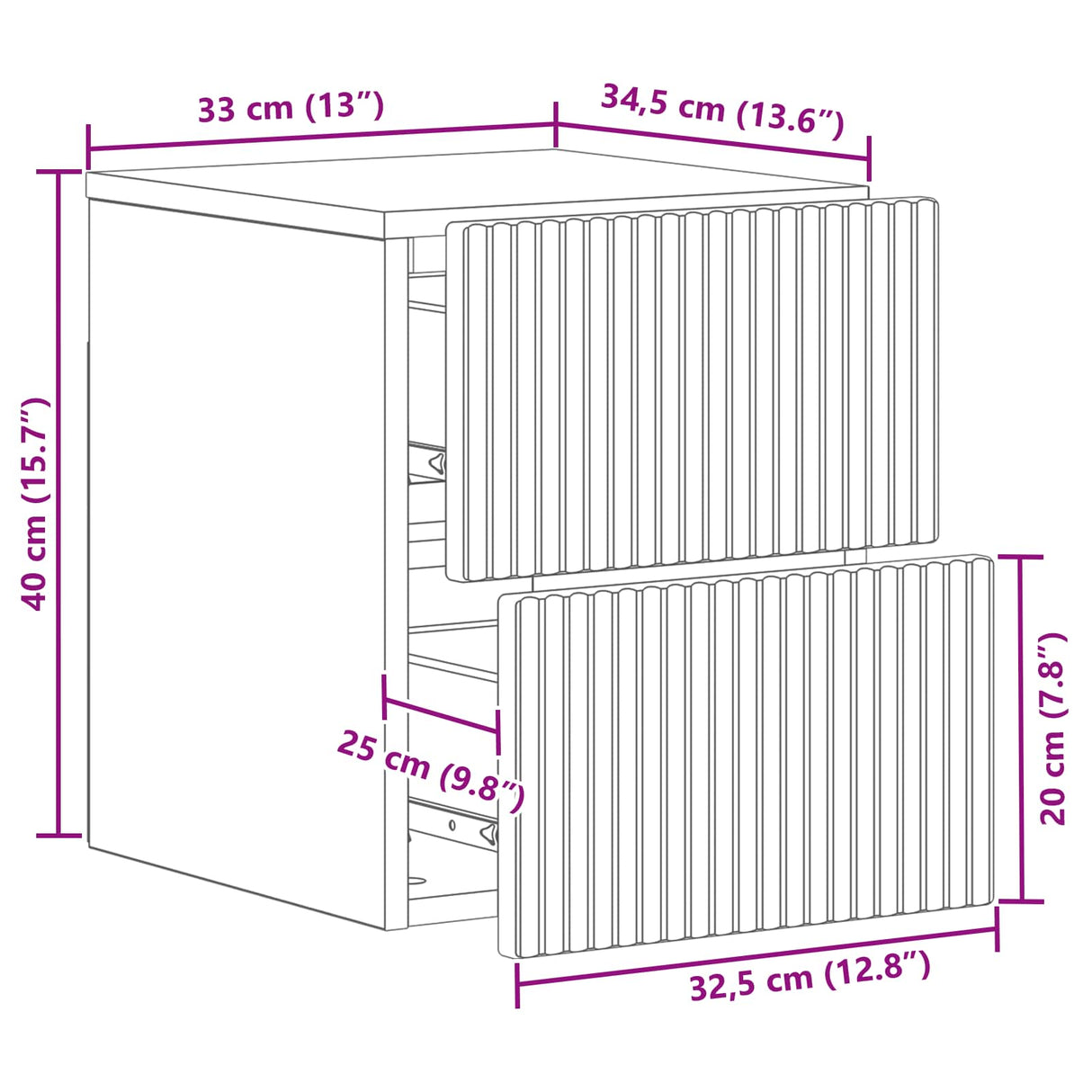 vidaXL Muurbevestigde Nachttafel met lade 2 pcs Wit 33 x 34,5 x 40 cm