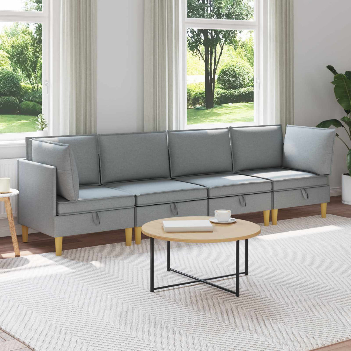vidaXL Woonkamer Meubelset met kussen met opslag 3 pcs Lichtgrijs Stof