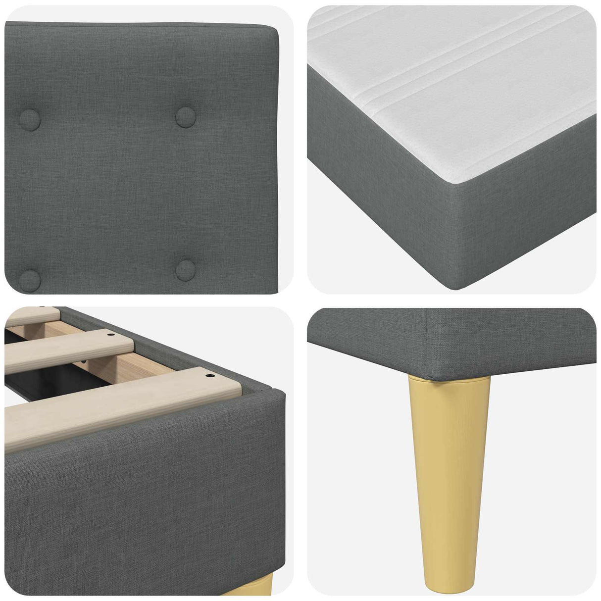 vidaXL Cadre de lit avec matelas et tête de lit Gris foncé 90 x 190 cm Tissu