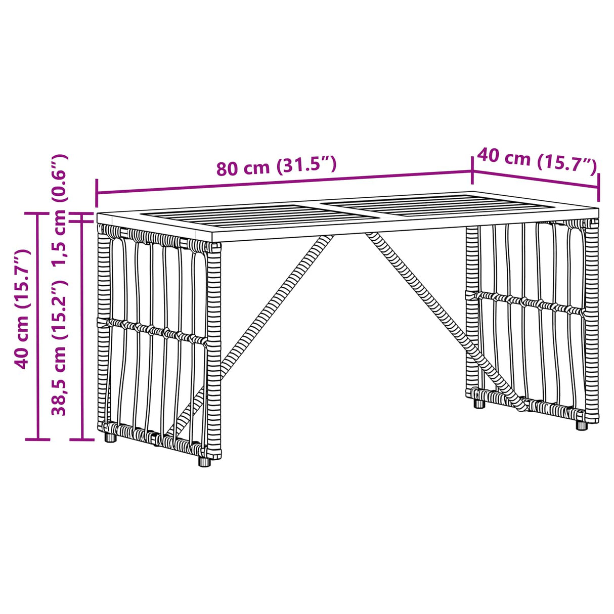 vidaXL Garden Table Black 80 x 40 x 40 cm Steel and Poly Rattan