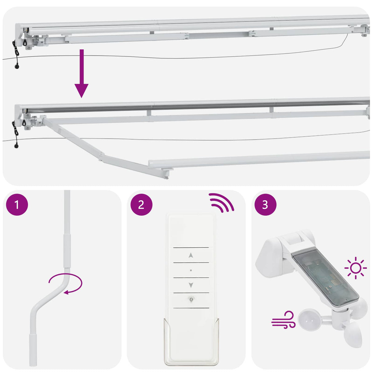 vidaXL Electric Awning Frame with LEDs White 2.5 x 2 m Aluminium