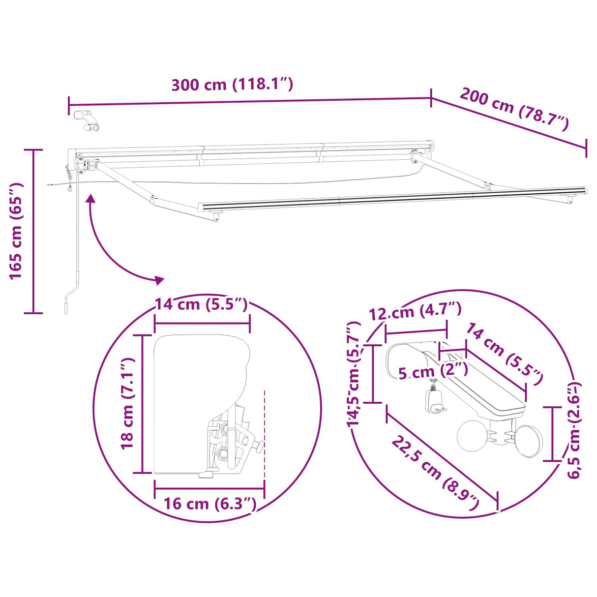 vidaXL Electric Awning Frame with LEDs White 2.5 x 2 m Aluminium