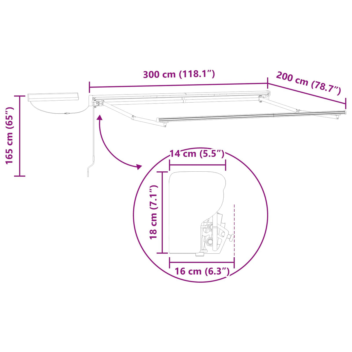 vidaXL Elektrisch Uittrekbaar Markies Frame Wit 2,5 x 2 m Staal