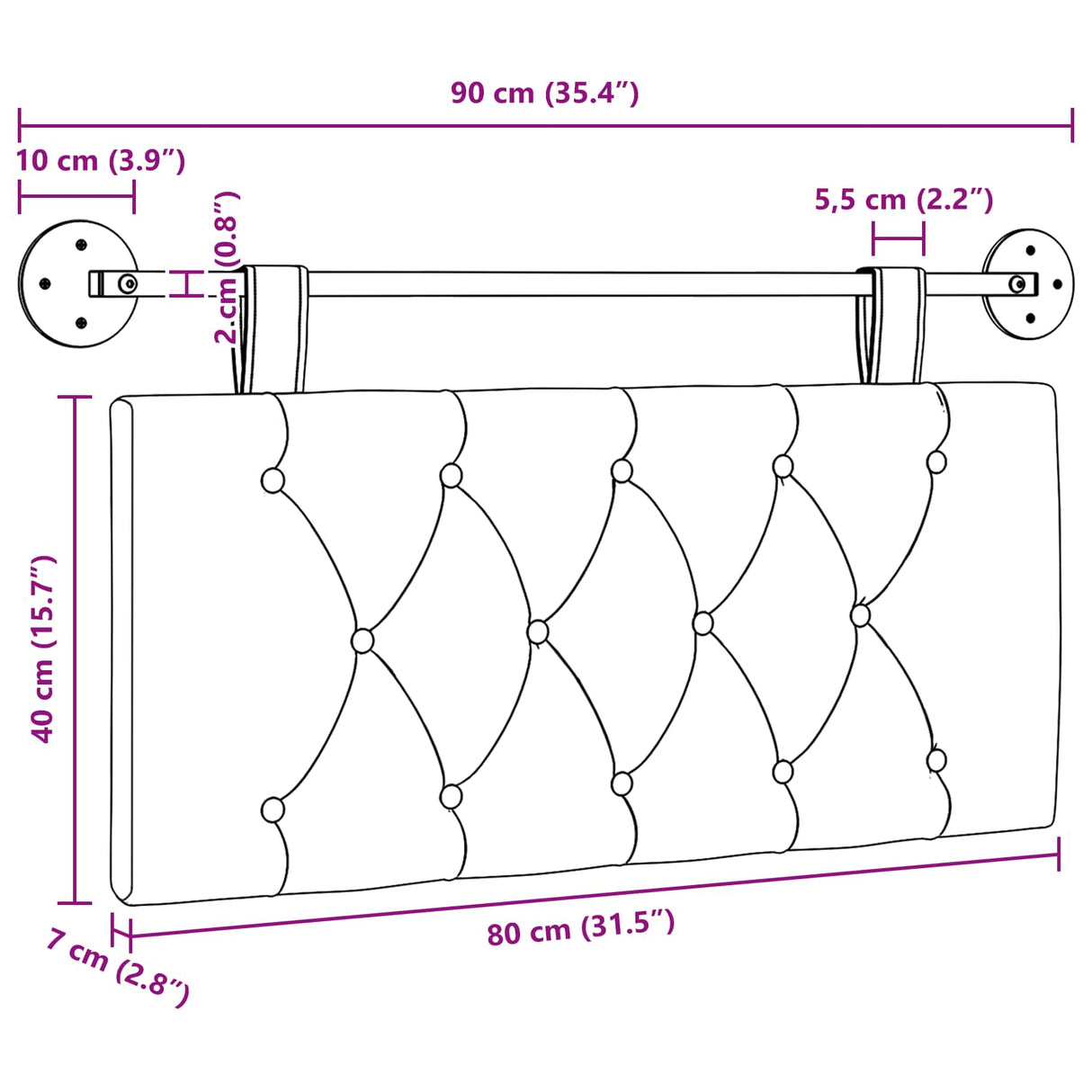 vidaXL Tête de lit suspendue Jean bleu 90 x 55 x 7 cm Tissu