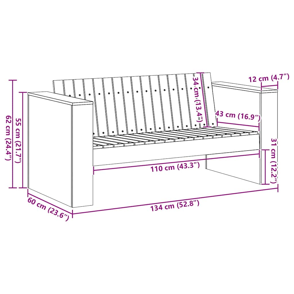 vidaXL Tuin Sofa Naturel 134 x 60 x 62 cm Massief grenenhout