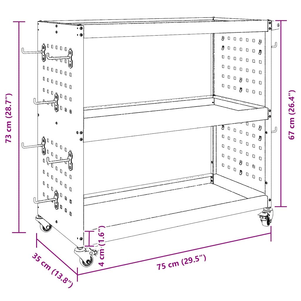 vidaXL Gereedschapswagen Zwart 75 x 35 x 73 cm Koudgewalst staal