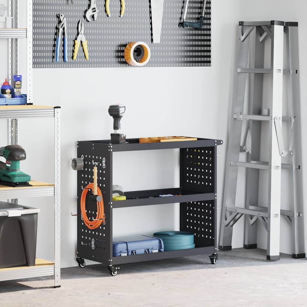 vidaXL Gereedschapswagen Zwart 75 x 35 x 73 cm Koudgewalst staal