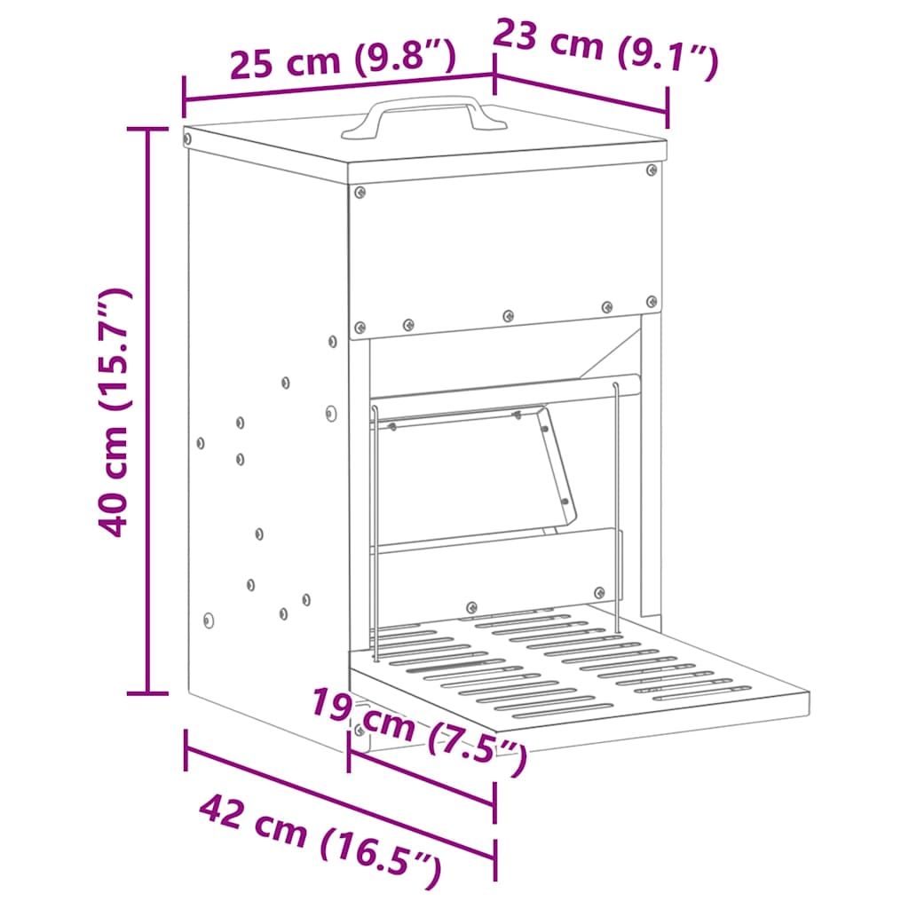 vidaXL Chicken Feeder Black 25x42x40 cm Cold Rolled Steel