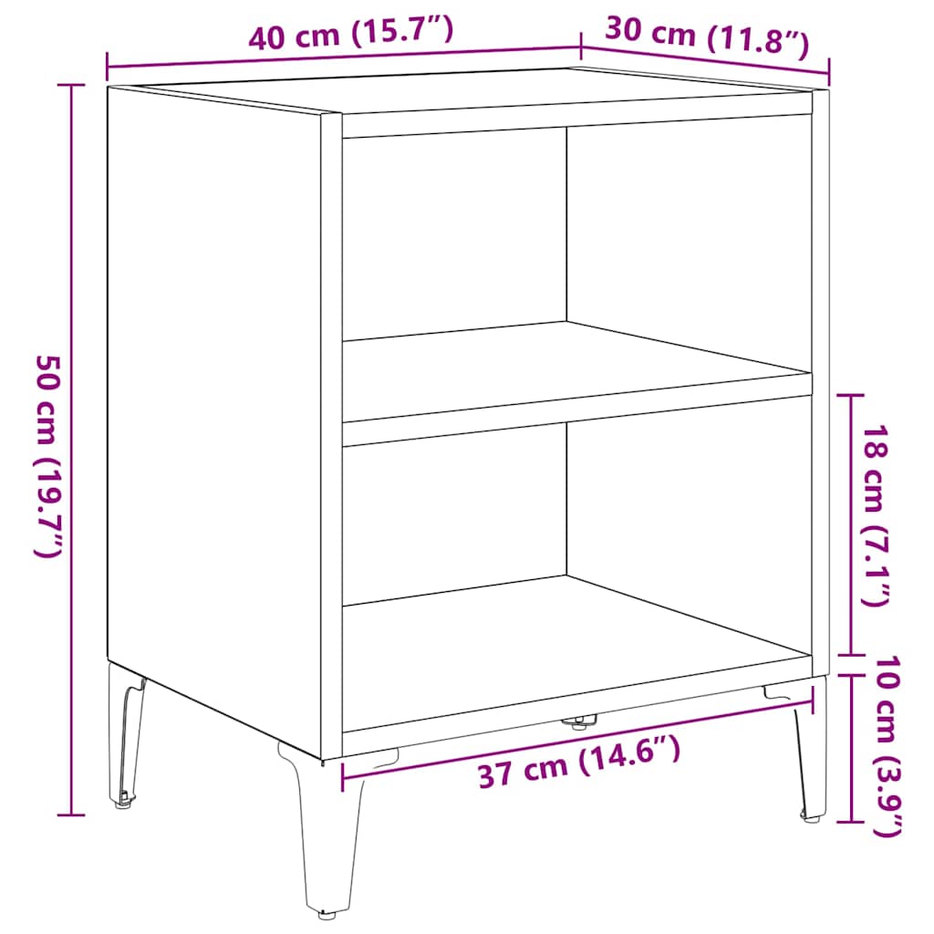 vidaXL Nachtkastje met metalen poten 40x30x50 cm wit