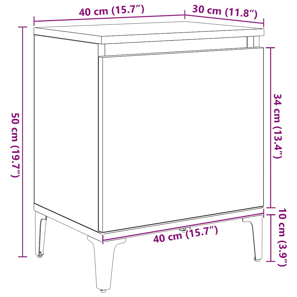 vidaXL Nachtkastje met metalen poten 40x30x50 cm wit