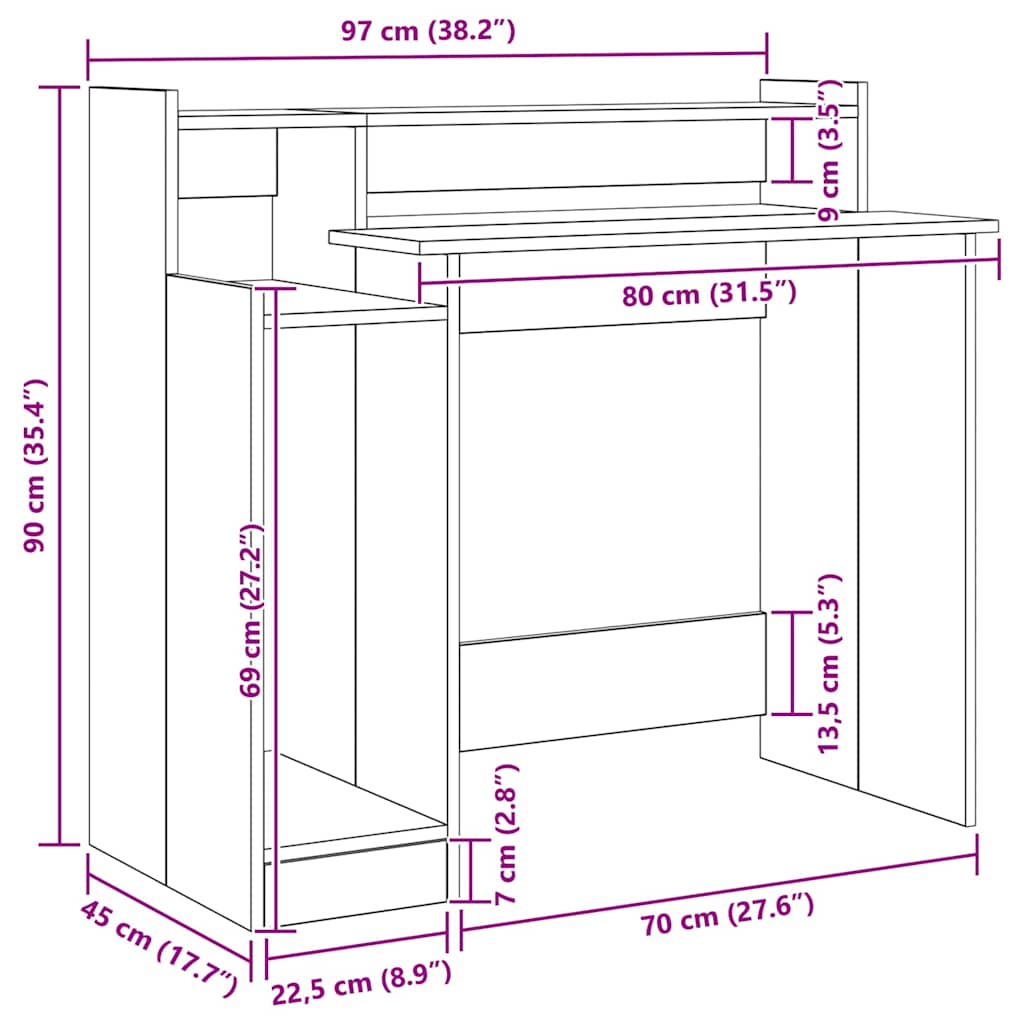 vidaXL Desk with LED lighting 97x45x90 cm engineered wood white