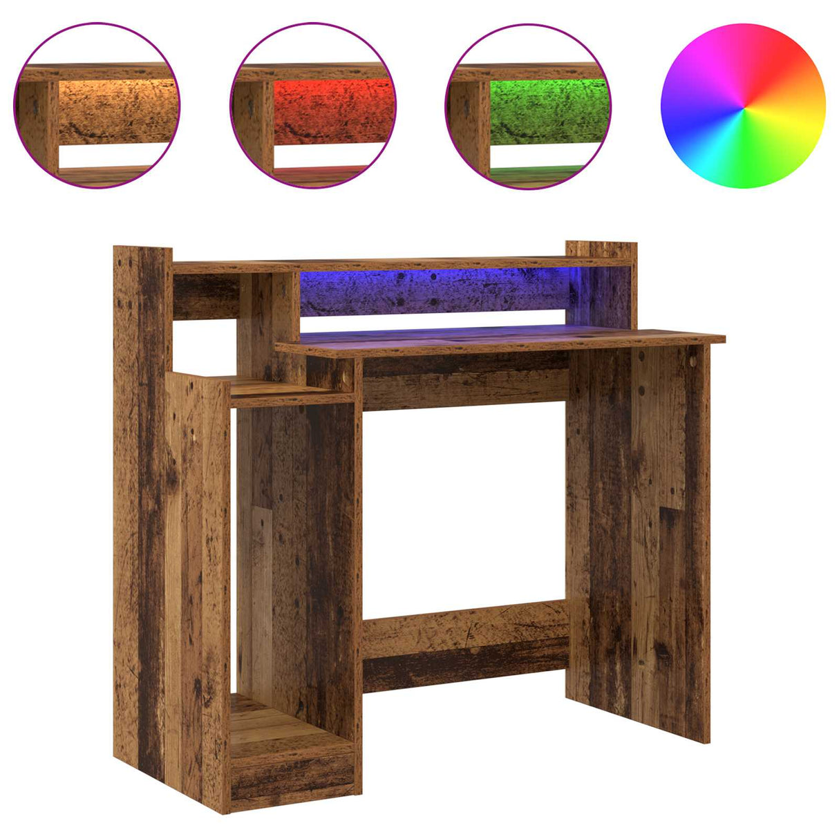vidaXL Desk with LED lighting 97x45x90 cm engineered wood white