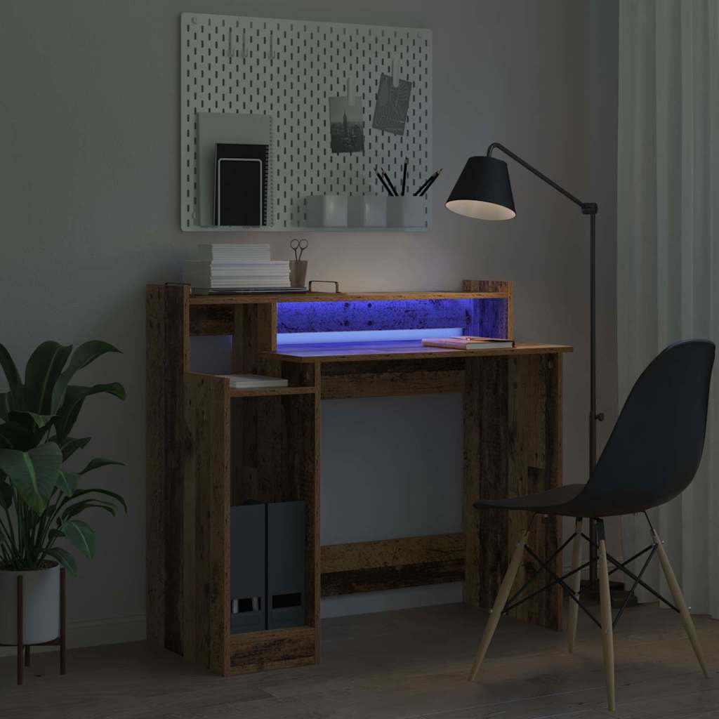 vidaXL Desk with LED lighting 97x45x90 cm engineered wood white